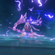 Raiden Shogun standing in her ultimate form holding a sword.